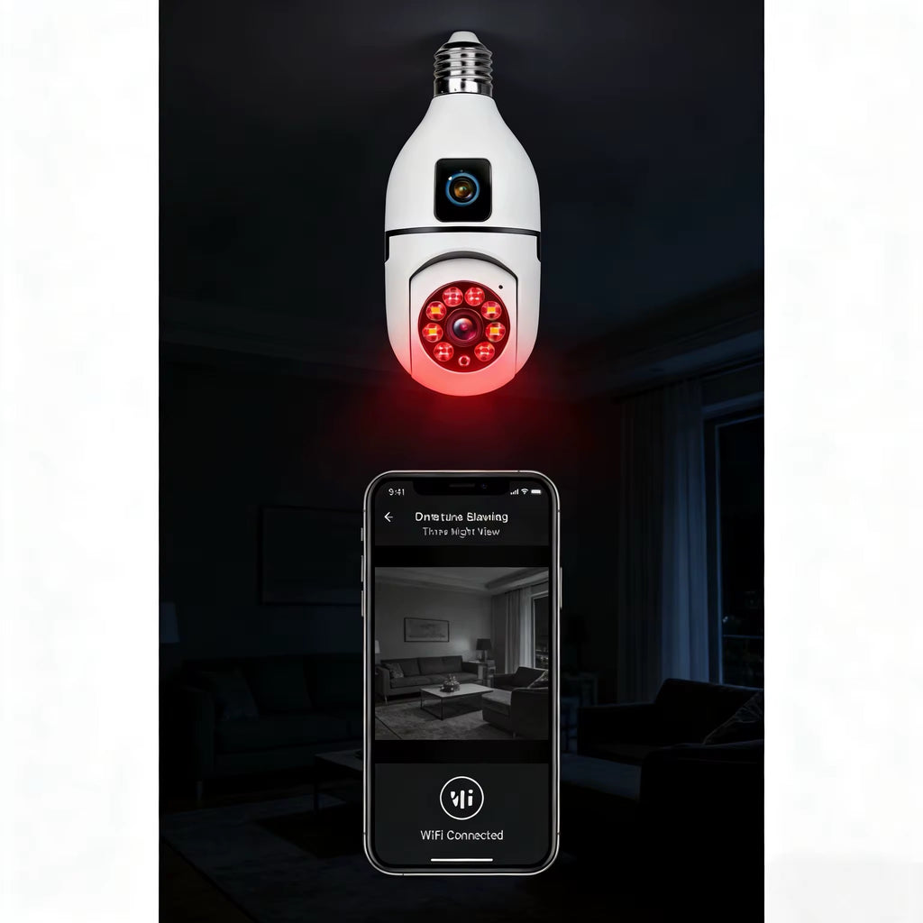 Caméra ampoule à doubles visions rotatives à 360•